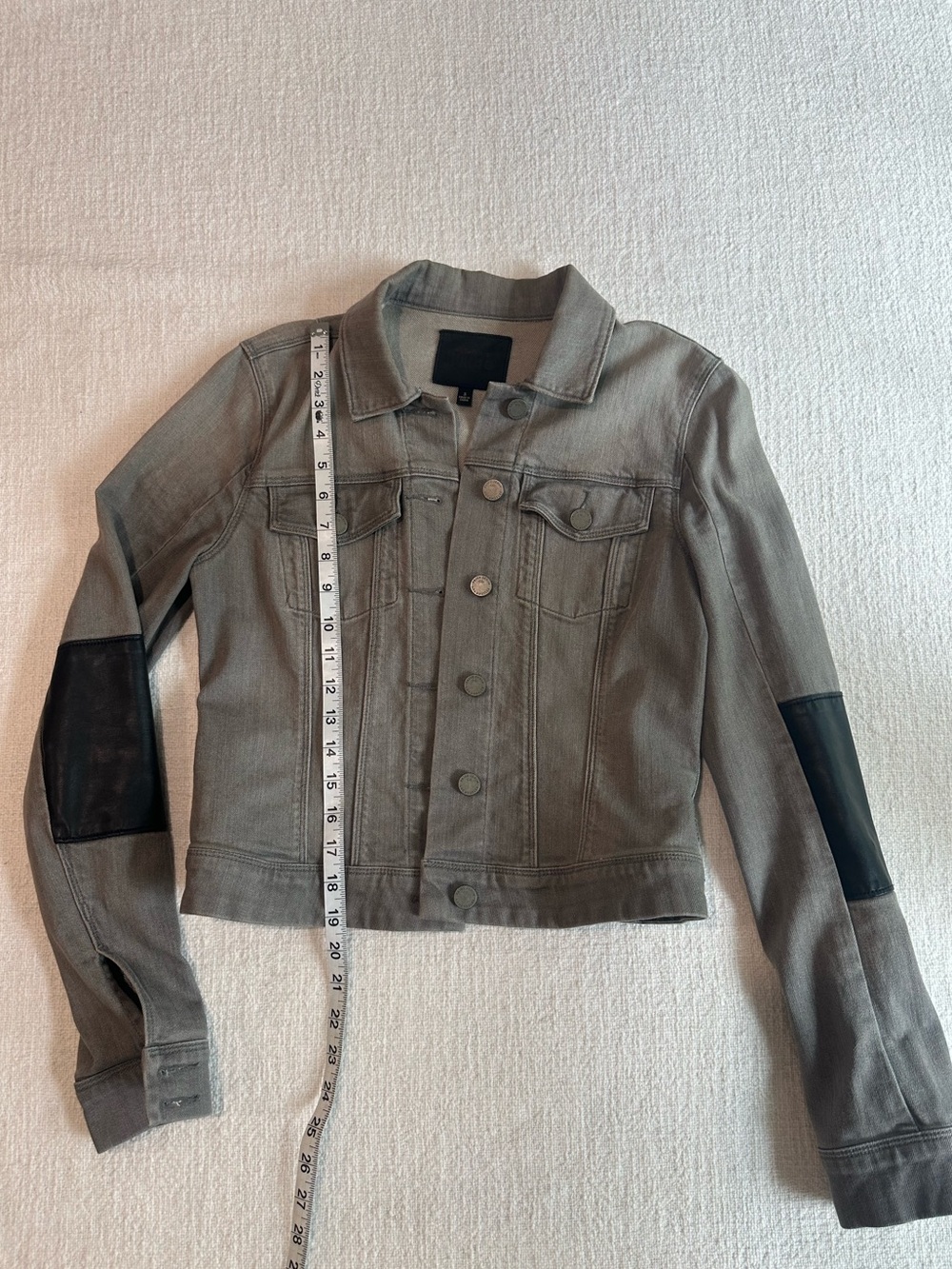PAIGE Grey Denim Jacket with Black Elbow Patches
